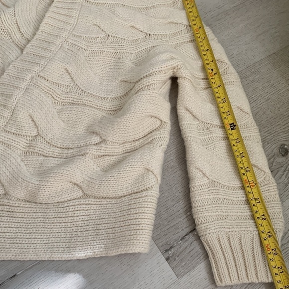 Loft Cardigan Wide Cable Knit Wool‎ Blend Open Front Ivory Size XS/S chunky - Picture 5 of 10